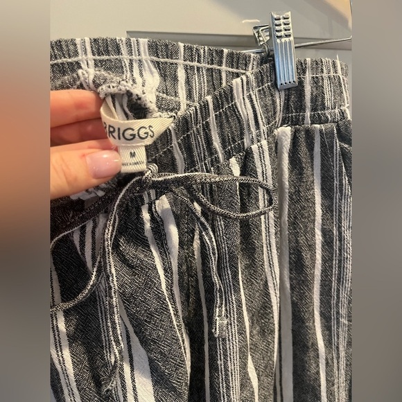 BRIGGS Womens Linen Blend Pull Up Pants Wide Leg Casual Gray Stripe Size M - Picture 2 of 6